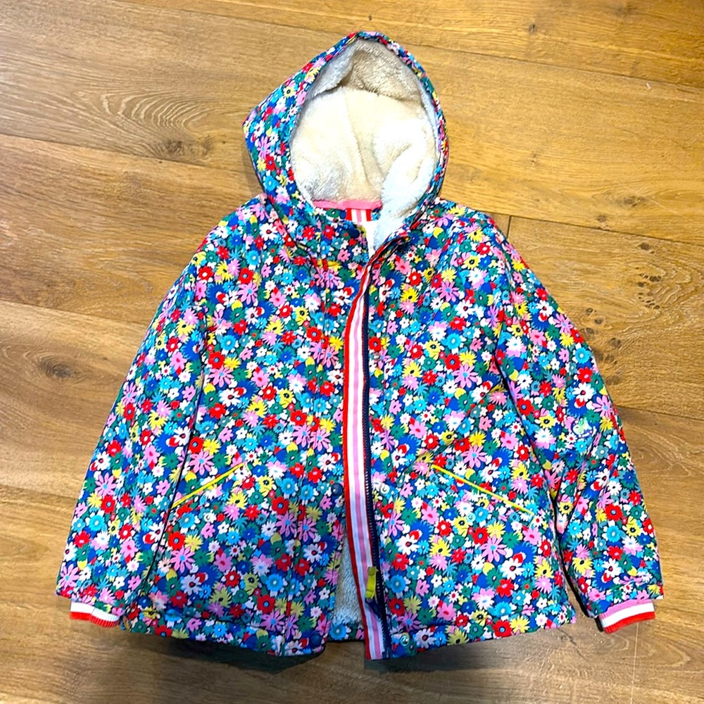 Mini Boden girls fleece lined winter coat jacket floral print size 7-8